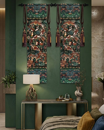 William Morris Medieval Vertical Belgium Jacquard Tapestry - Acanthus & Birds