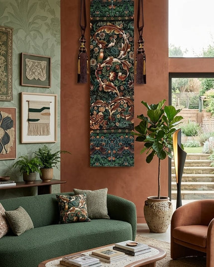 William Morris Medieval Vertical Belgium Jacquard Tapestry - Acanthus & Birds