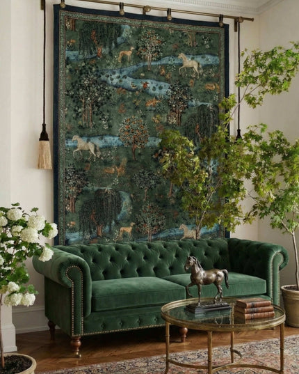 William Morris Owl & Willow Landscape Woven Tapestry Wall Hanging - Horse & Lion