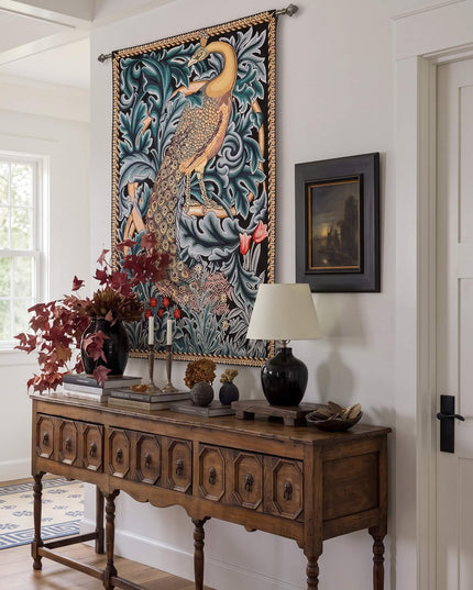 William Morris Peacock Medieval Belgian Jacquard Tapestry Wall Hanging
