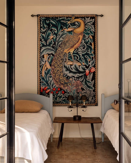 William Morris Peacock Medieval Belgian Jacquard Tapestry Wall Hanging