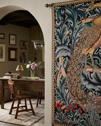 William Morris Peacock Medieval Belgian Jacquard Tapestry Wall Hanging