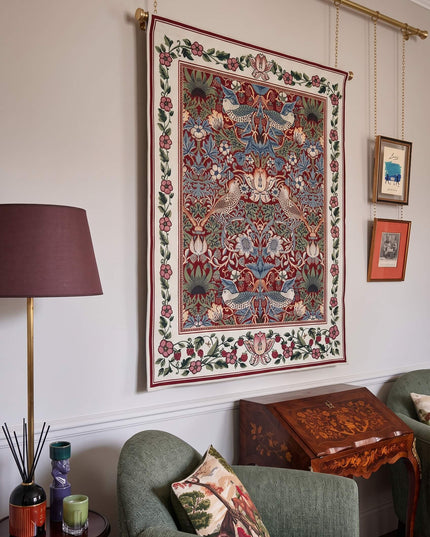 William Morris Strawberry Thief Wall Tapestry - Red