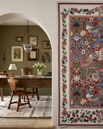 William Morris Strawberry Thief Wall Tapestry - Red