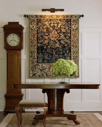 William Morris Tree of Life Medieval  Belgium Jacquard Tapestry Wall Hanging - Blue Floral