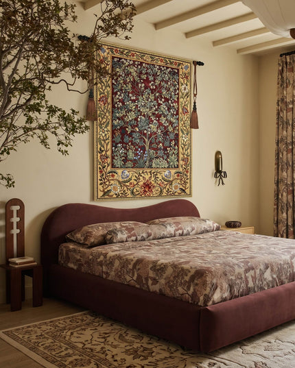 William Morris Tree of Life Medieval  Belgium Jacquard Tapestry Wall Hanging - Ruby Red