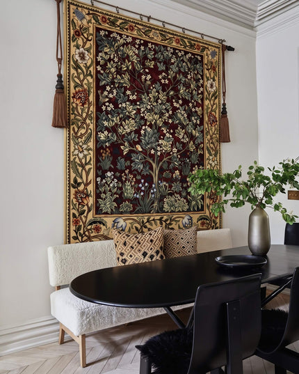 William Morris Tree of Life Medieval  Belgium Jacquard Tapestry Wall Hanging - Ruby Red
