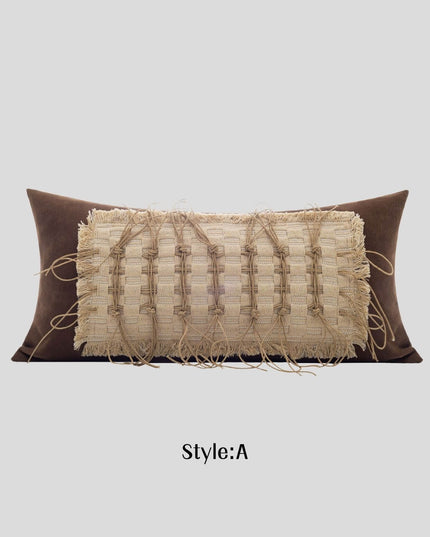 Velvet Hemp Rope Woven Lumbar Pillow Cover