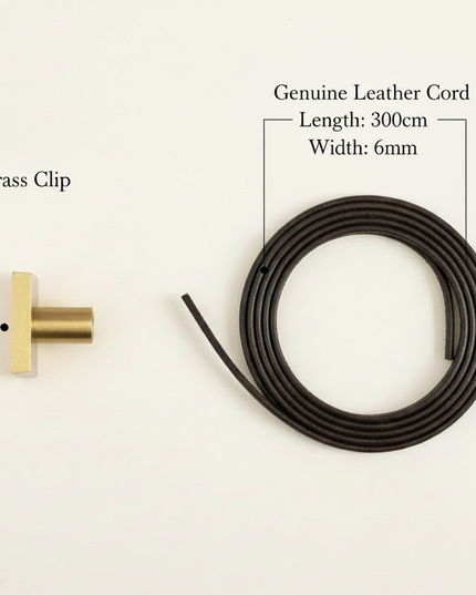 Solid brass hexagonal clip and genuine leather cord hanging kit - Length 300cm Width 6mm
