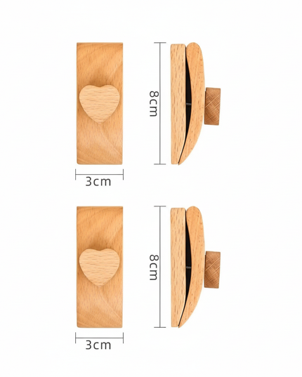 Beech wood tapestry clips set of 2 with heart-shaped knobs