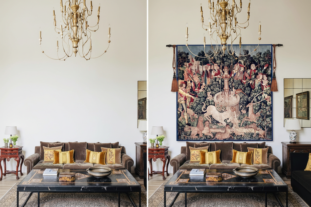 Unicorn Tapestry - Before & After Wall Comparison
